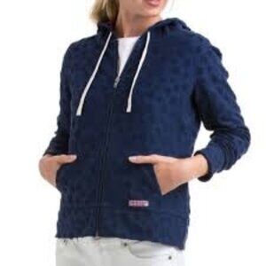 Vineyard Vines Women’s Star Full Zip Hoodie Deep Blue Size M Preppy Sweatshirt